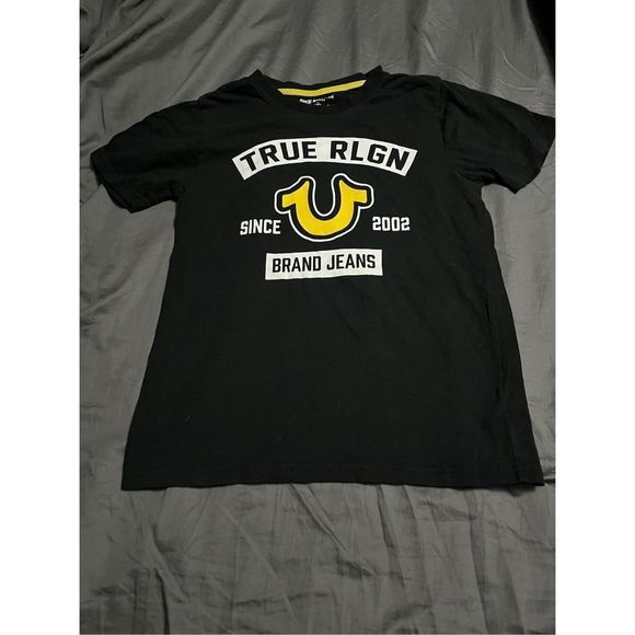 True Religion Boy's Black Short Sleeve Horse Shoe Graphic Tee Large Size 14-16 - Picture 1 of 3